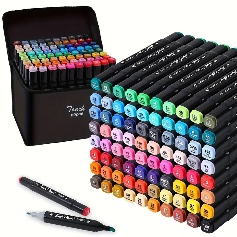 Set 80 Marcadores Doble Punta Con Estuche Plumones Artístico🔴🟠🟡🟢🔵⬛