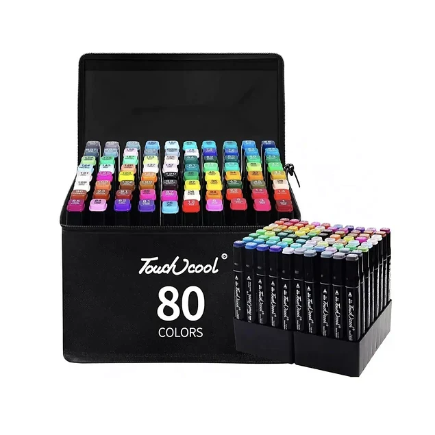 Set 80 Marcadores Doble Punta Con Estuche Plumones Artístico🔴🟠🟡🟢🔵⬛