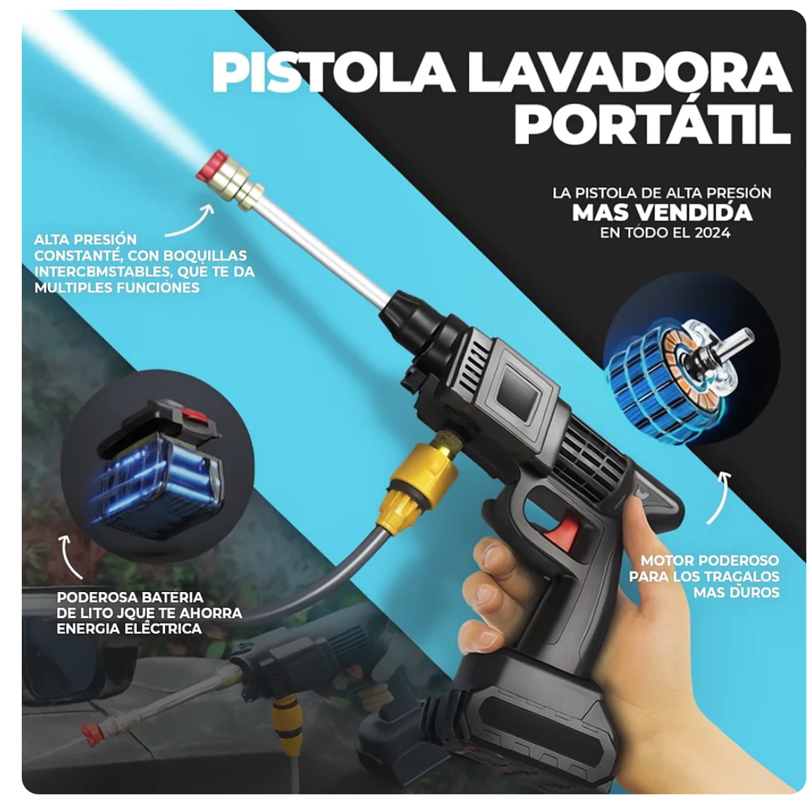 ⚡Hidrolavadora Portátil Recargable con Maletín + Batería Incluida 🔋