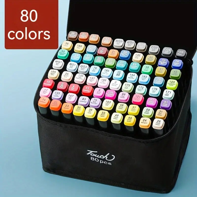 Set 80 Marcadores Doble Punta Con Estuche Plumones Artístico🔴🟠🟡🟢🔵⬛