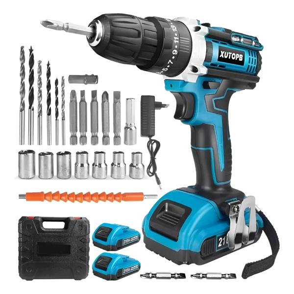 Taladro Atornillador Inalámbrico Recargable 2 Baterias🔋+24 Piezas de Regalo 🎁