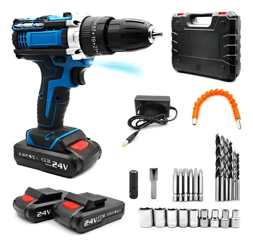 Taladro Atornillador Inalámbrico Recargable 2 Baterias🔋+24 Piezas de Regalo 🎁