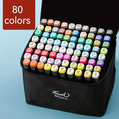 Set 80 Marcadores Doble Punta Con Estuche Plumones Artístico🔴🟠🟡🟢🔵⬛